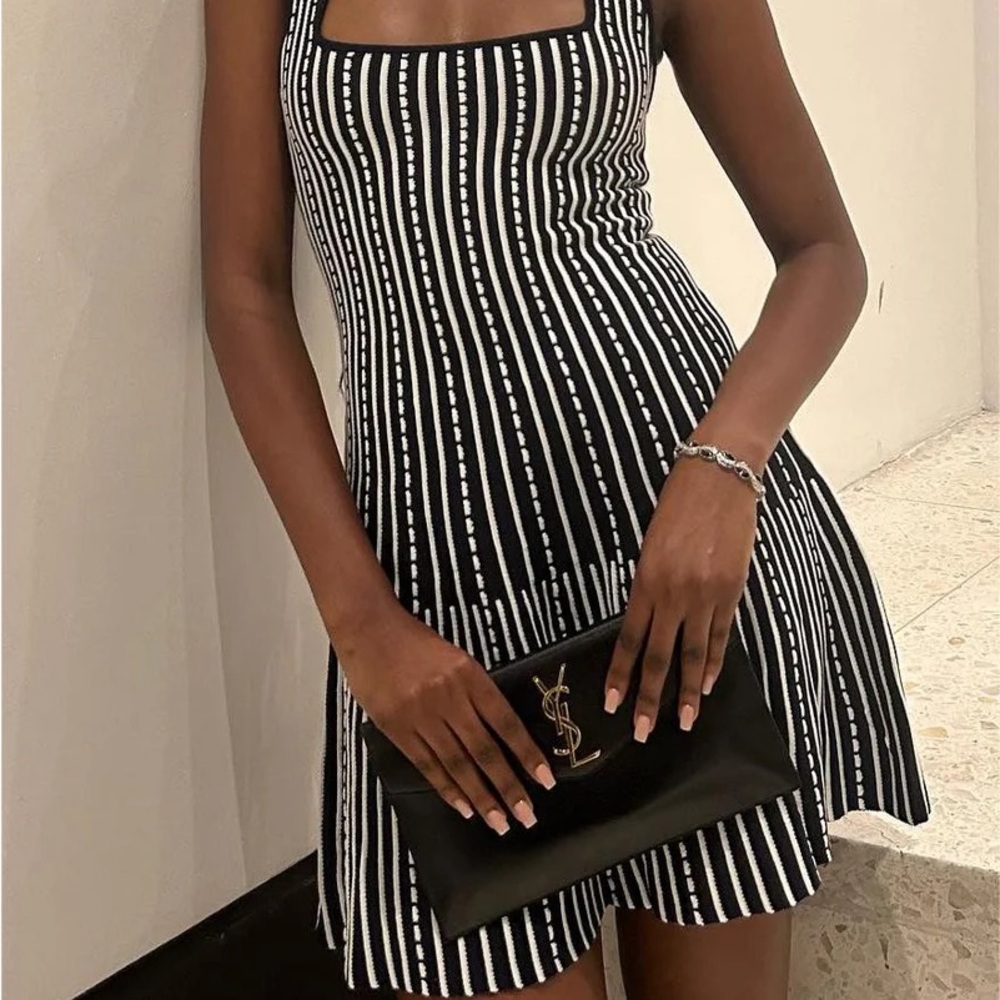 Commense Summer Contrast Trim Black and White Striped Dress NWT